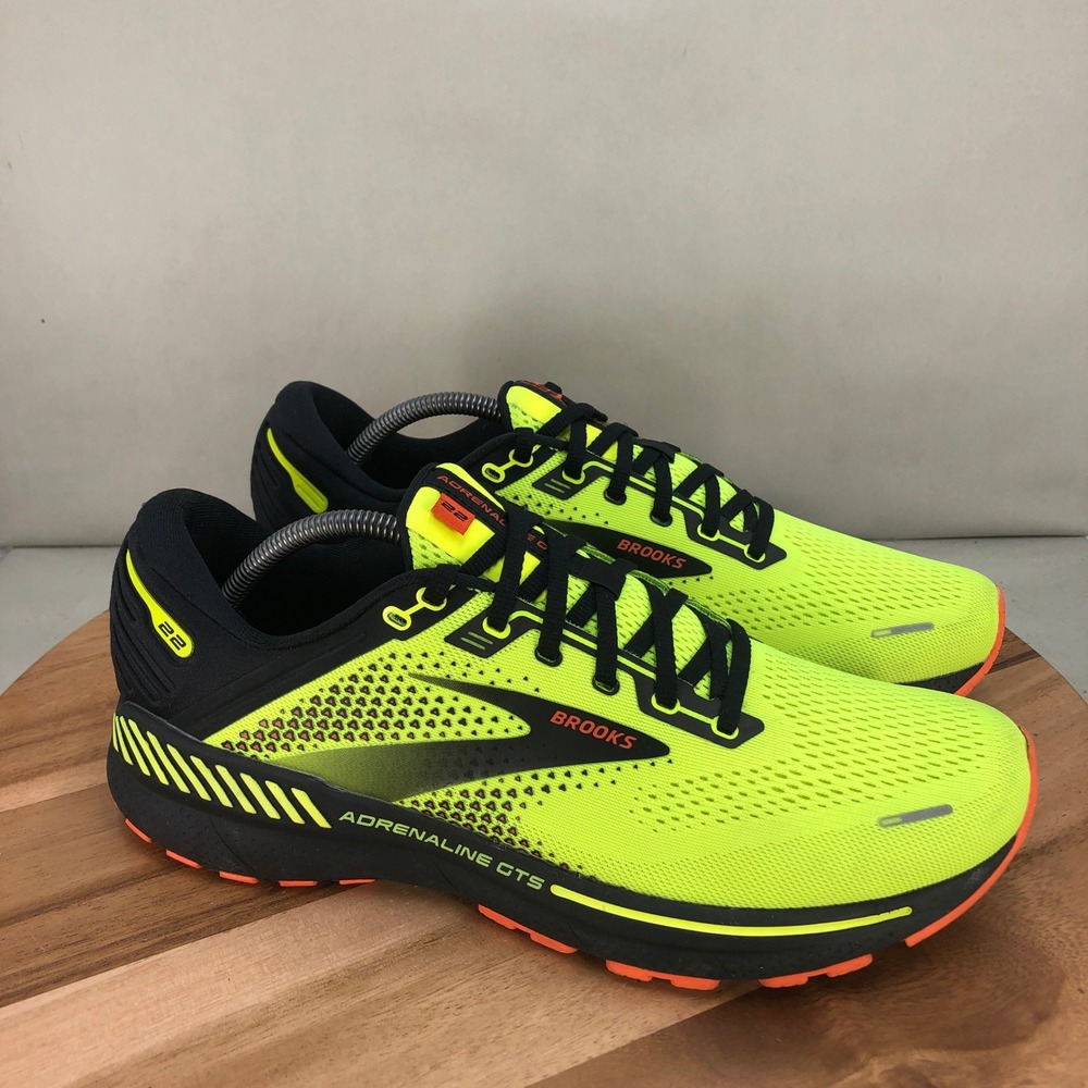 Brooks Adrenaline GTS 22 Mens Running Shoes Neon Yellow Black Orange Size 11 D